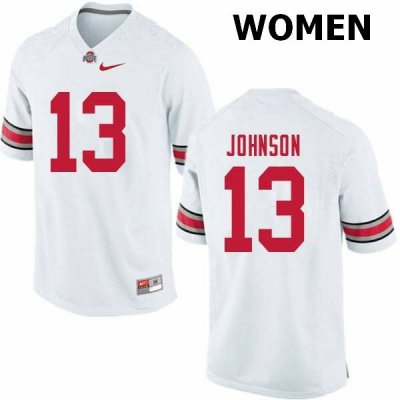 NCAA Ohio State Buckeyes Women's #13 Tyreke Johnson White Nike Football College Jersey HJK4345DG